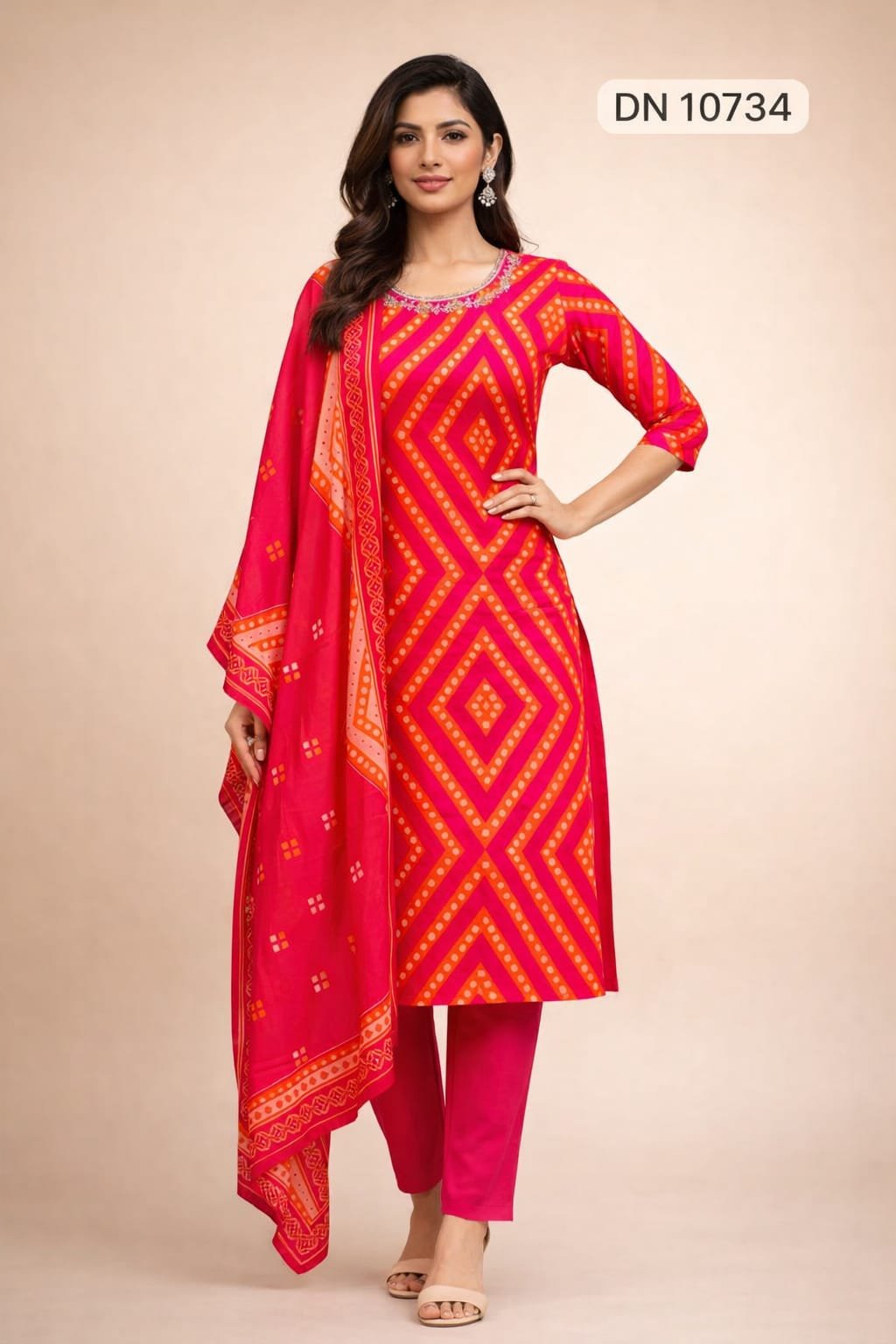 10734 AI 10734 Kurti Pant Dupatta - Image 1
